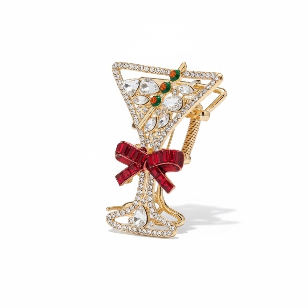 Piper K Martini Glass With Olives Gold Red Rhinestone Large Claw Hair Clip NWT - Picture 2 of 3